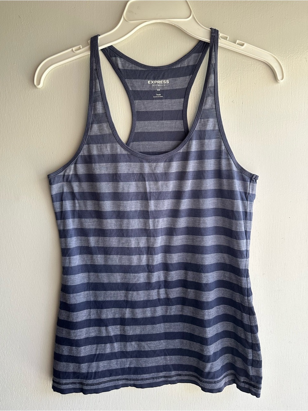 Express Sexy Basics XS Blue Striped Racerback Scoop Neck Tank Top Vintage Y2K